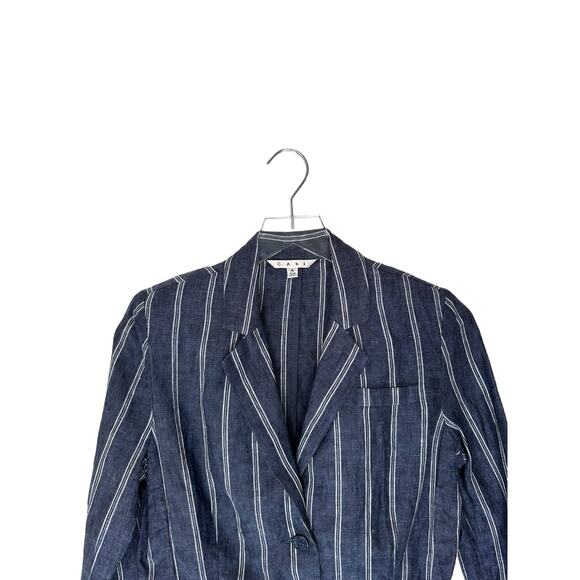 CAbi Blazer Singel Breasted‎ Work Office Blue White Linen Nautical Blazer Size 4 - Picture 4 of 12